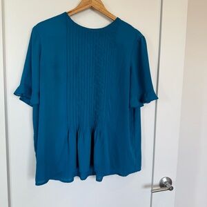 The Limited | Blue Pleated Short Sleeve Blouse Size XL